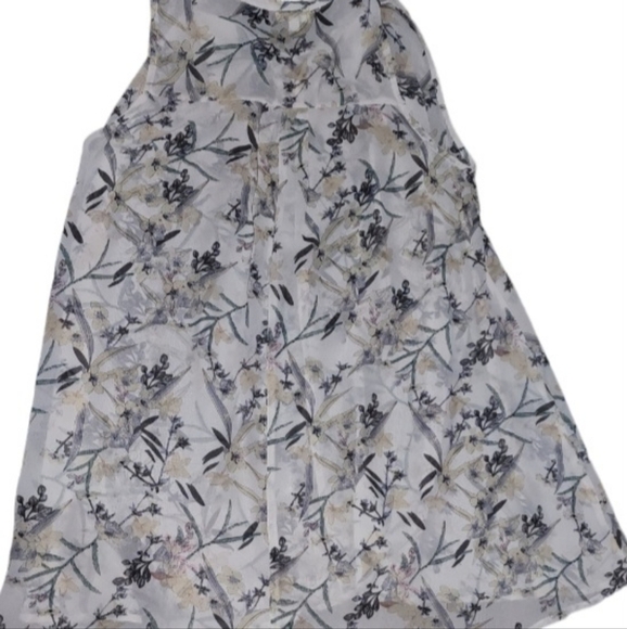 Umgee Dress Tunic Sleeveless Medium Sheer Boho Tie Front Thin Floral Ivory - Picture 2 of 5